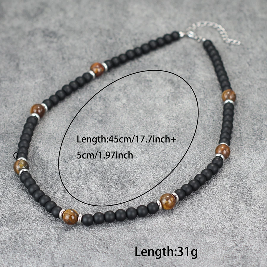 Natural Stone Lava Tiger Eyes Necklace For Men