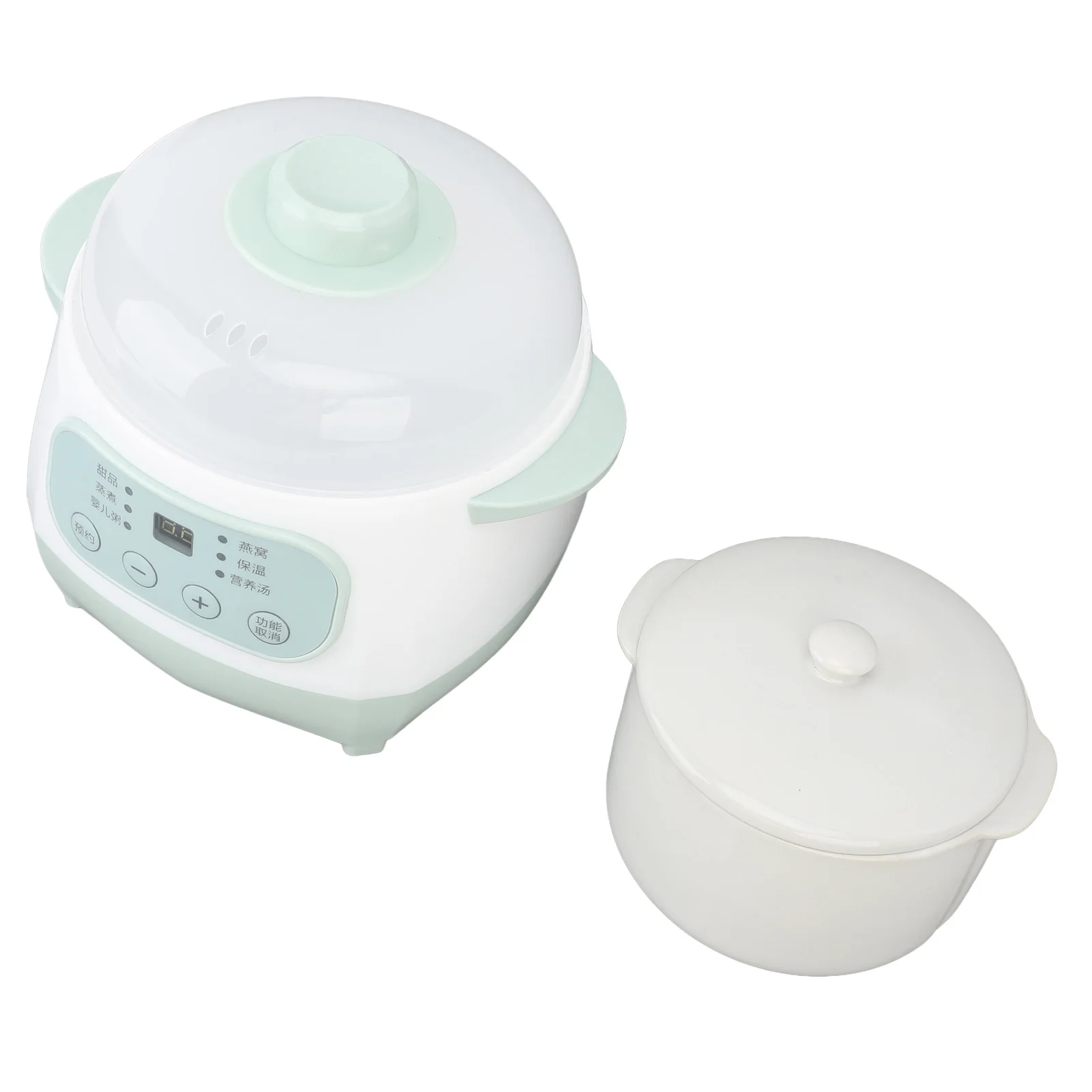 Slow Cooker 200W 1L with Ceramic Interior Pot Timing Green Uniform Heating Electric for Cooking