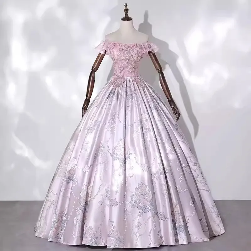 

Платье принцессы для выпускного вечера с открытыми плечами, атласное платье в пол, милое семейное платье для выпускного вечера, реальное изображение, 15-16 лет