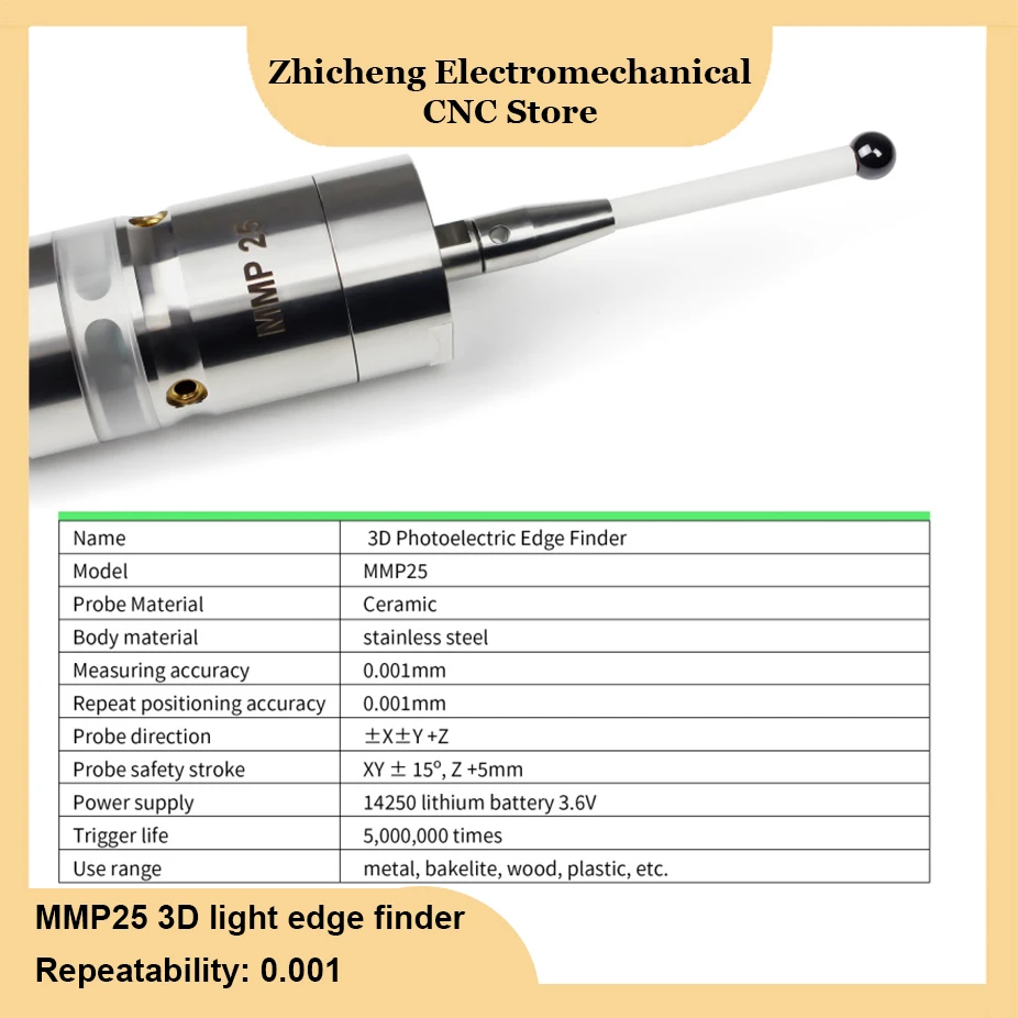 3D light edge finder CNC machining center sub-center rod detection sensor glowing sound high precision 0.001 MMP25 cnc probe