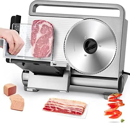 

Meat Slicer Deli Slicer for Home with Removable 7.5" Stainless Steel Blade, 0-15mm Adjustable Slicing Thickness, with Food Ele