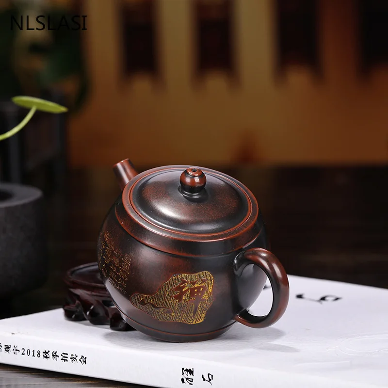 

Китайский исинский чайный горшок, Фиолетовый Глиняный ручной работы, Zen Heart Sutra чайник, домашний чайный набор Tieguanyin, чайная церемония, 210 мл