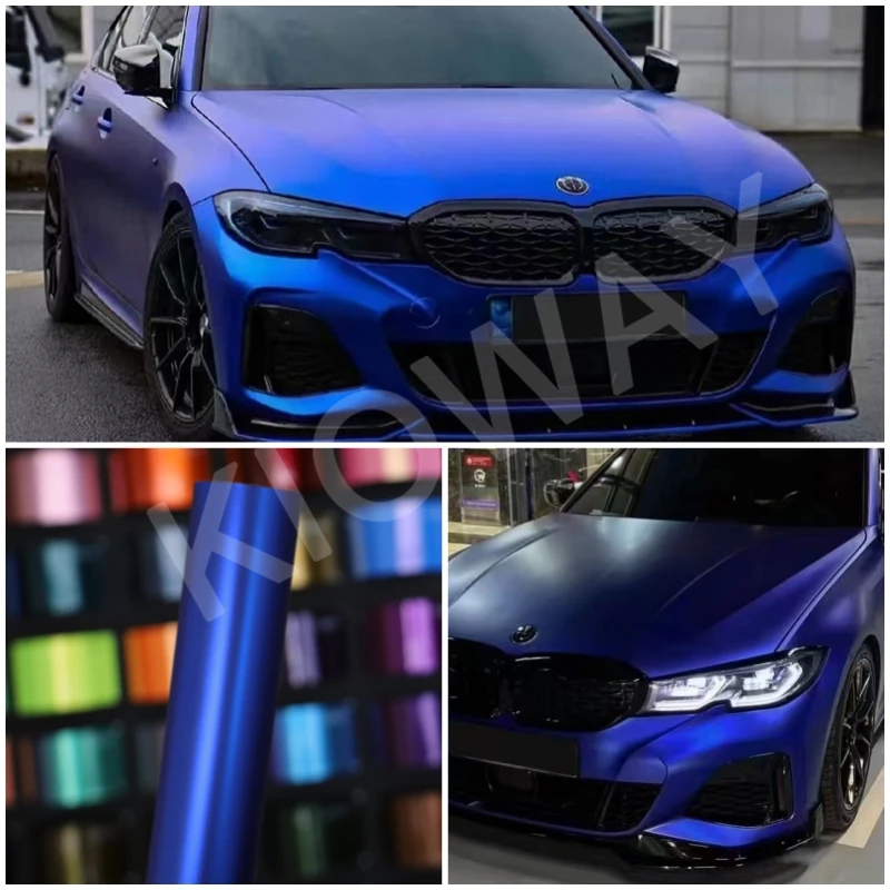 Highest quality PET matte chrome blue vinyl wrap film PET matte chrome vinyl wrap Plastic liner for car wrap quality Warranty 1