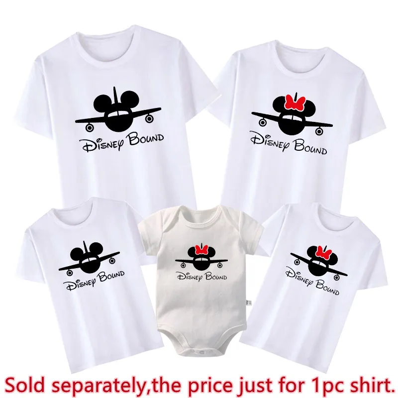 New Disney Bound Family Matching Shirts Cotton Dad Mom Kids Tees Baby Rompers Funny Mickey Minnie Airplane Disney Trip Outfits 4