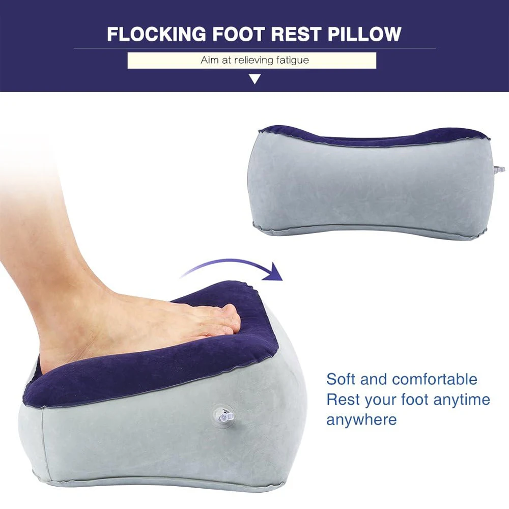 Factory Spot PVC Inflatable Travel Footrest Flocked Pillow Footstool for Office Home Relax Camping