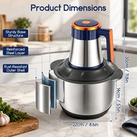 Hachoir Électrique Multi-Vitesses Grande Capacité avec Bol en Acier Inoxydable, Hachoir Alimentaire 5 Lames, Processeur pour Viande, Légumes, Ail, Oignon, Cuisine Domestique 4