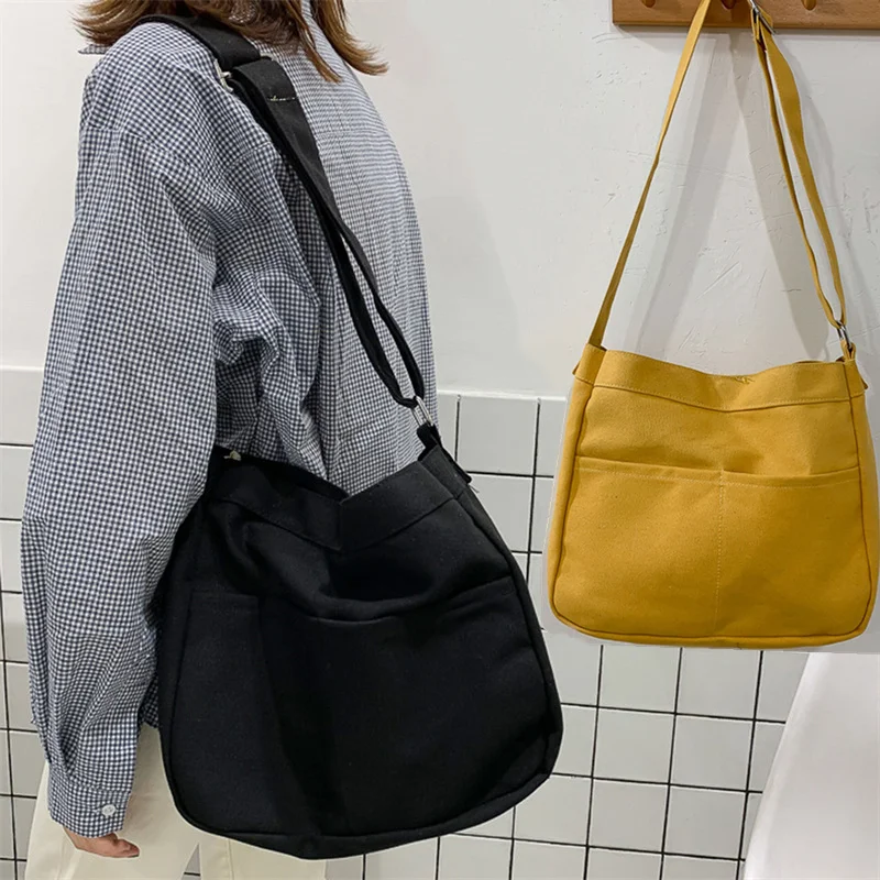 

Large Capacity Students Canvas Shoulder Bags Female Handbags Korean Satchel Cotton Cloth Crossbody Bag Women 2023 School Bag