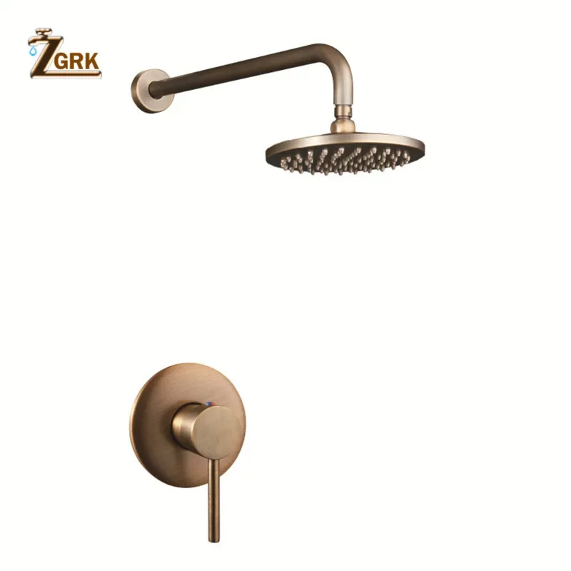 ZGRK Concealed Bathroom Shower Faucet Wall Mount Bath Shower Mixer Tap Brass Antique 8" Rainfall with Handshower Set