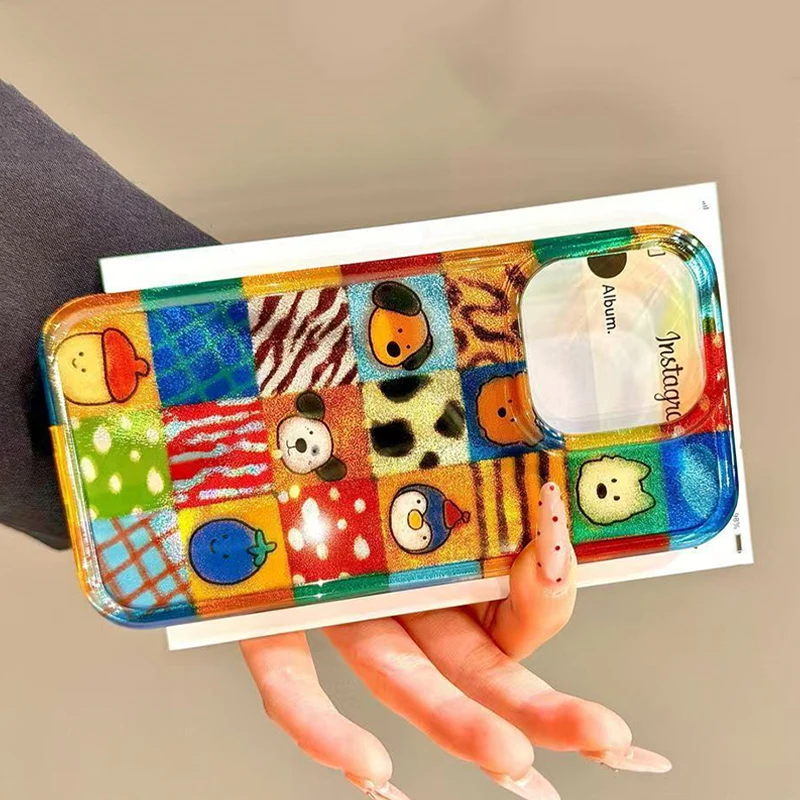 Playful Plaid Leopard Cartoon Animal Phone Case Cover