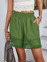 Olive Women's Oversized Woven Solid Color Casual Shorts Comfortable Loose Fit High Waist Knee-Length Summer Fashion Olive - Image 4