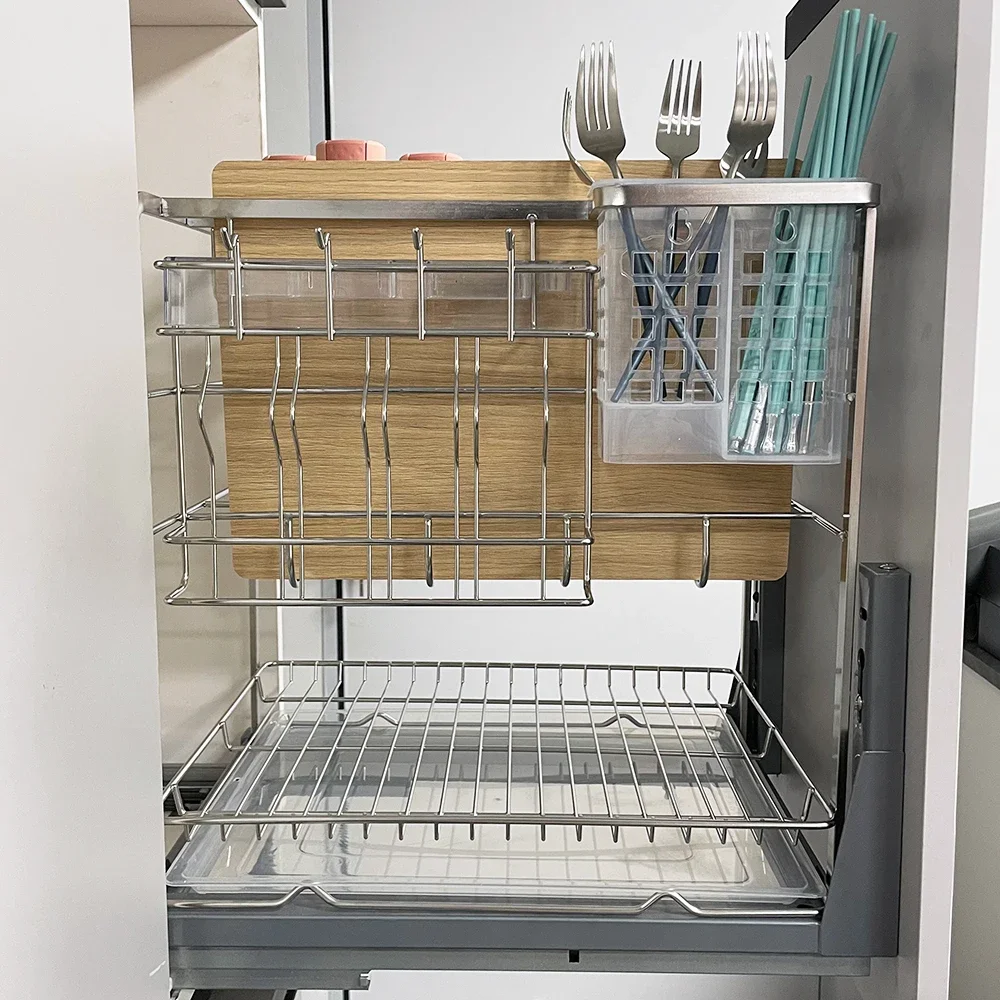 2 Pcs Wire Basket 3 Tier Drawer Organizer Unit Stackable Pull Out Sliding Basket Under Sink Metal With Shelf