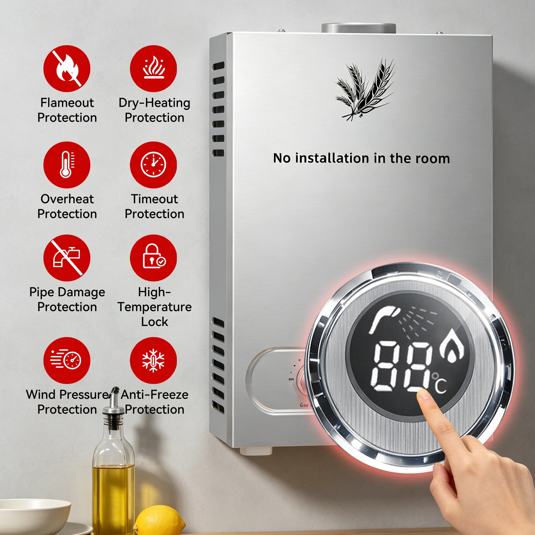 Chauffe-eau instantané portable au GPL 6-18L, sans réservoir, à gaz propane, avec affichage numérique, mural, pour voiture, camion, tente 1 Chauffe-eau instantané portable au GPL 6-18L, sans réservoir, à gaz propane, avec affichage numérique, mural, pour voiture, camion, tente 1