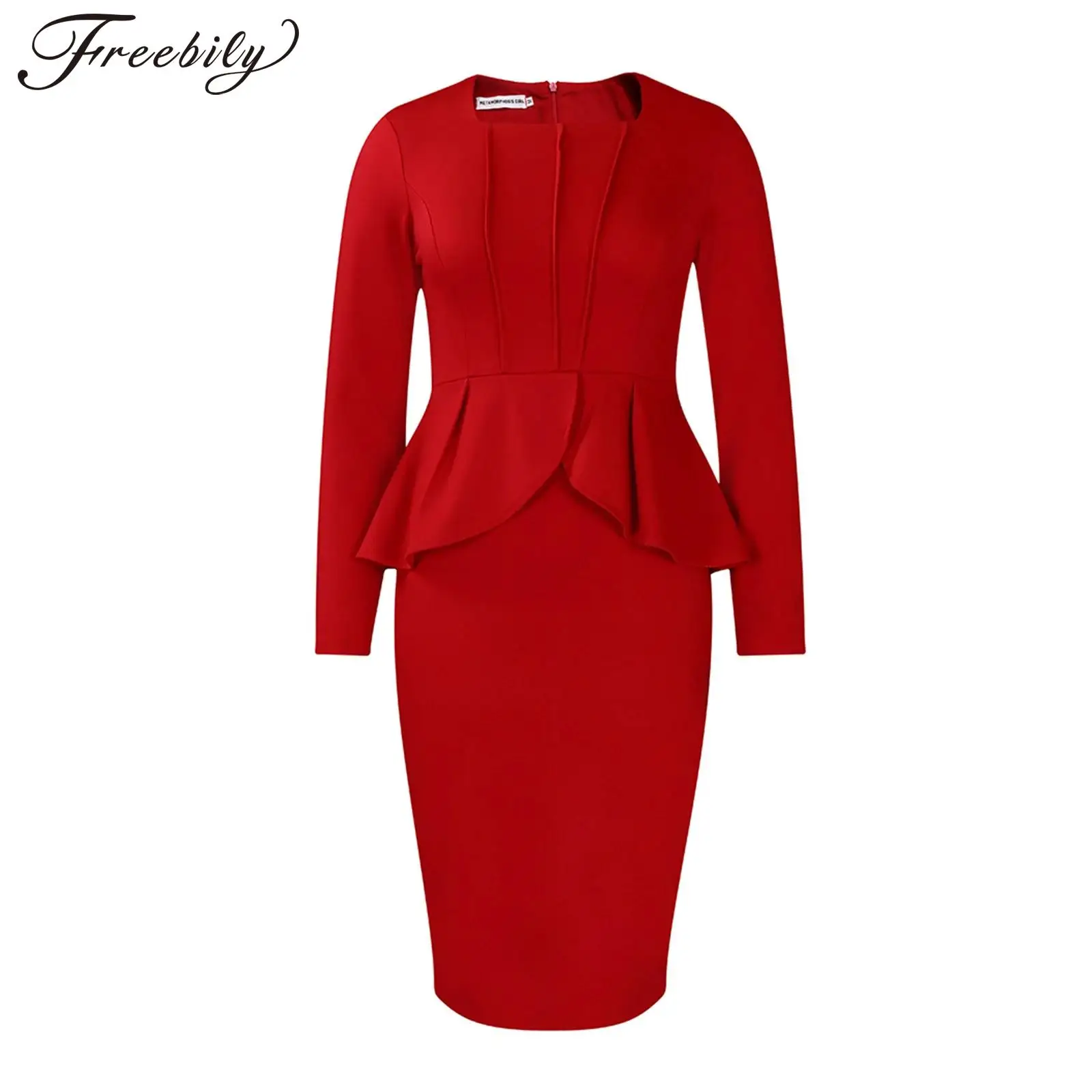 

Women's Bodycon Dress Square Neck Long Sleeve Ruffled Solid Color Elegant Sheath Dress for Evening Party Cocktail Gown