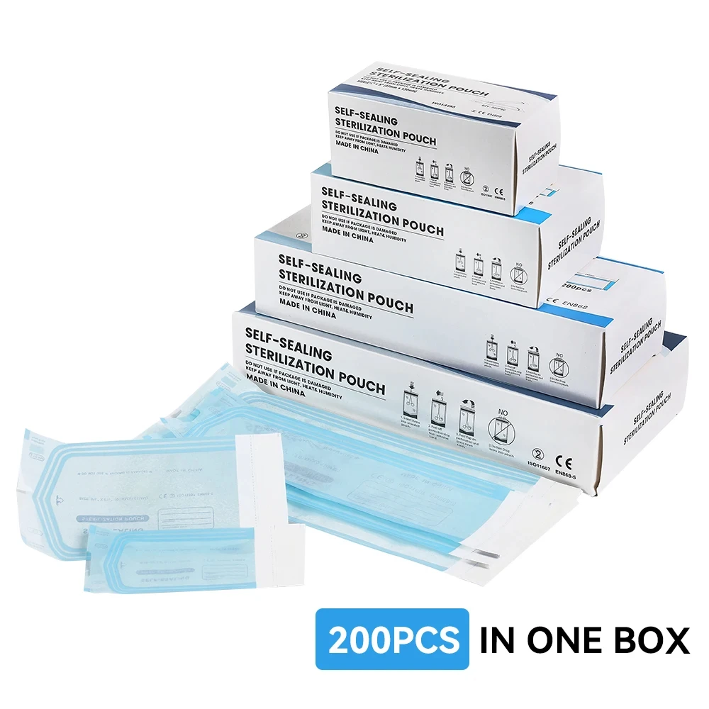 200pcs/bag Tattoo Accessories Disposable Self-sealing Sterilization Pouches 5 Sizes Self-adhesive Clean Bags
