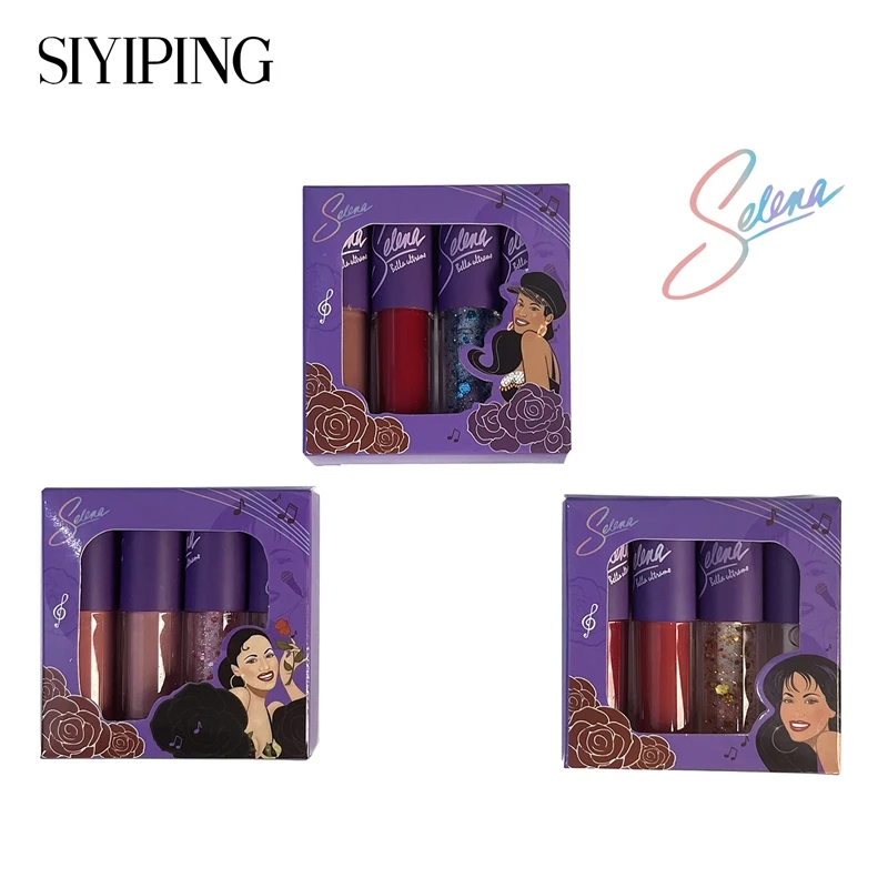 4- Color Lip Gloss, Lustrous Shiny Dewy Texture Lip Glaze, Hydrating Long Lasting Star Stick Plumping selena Liquid Lipstick