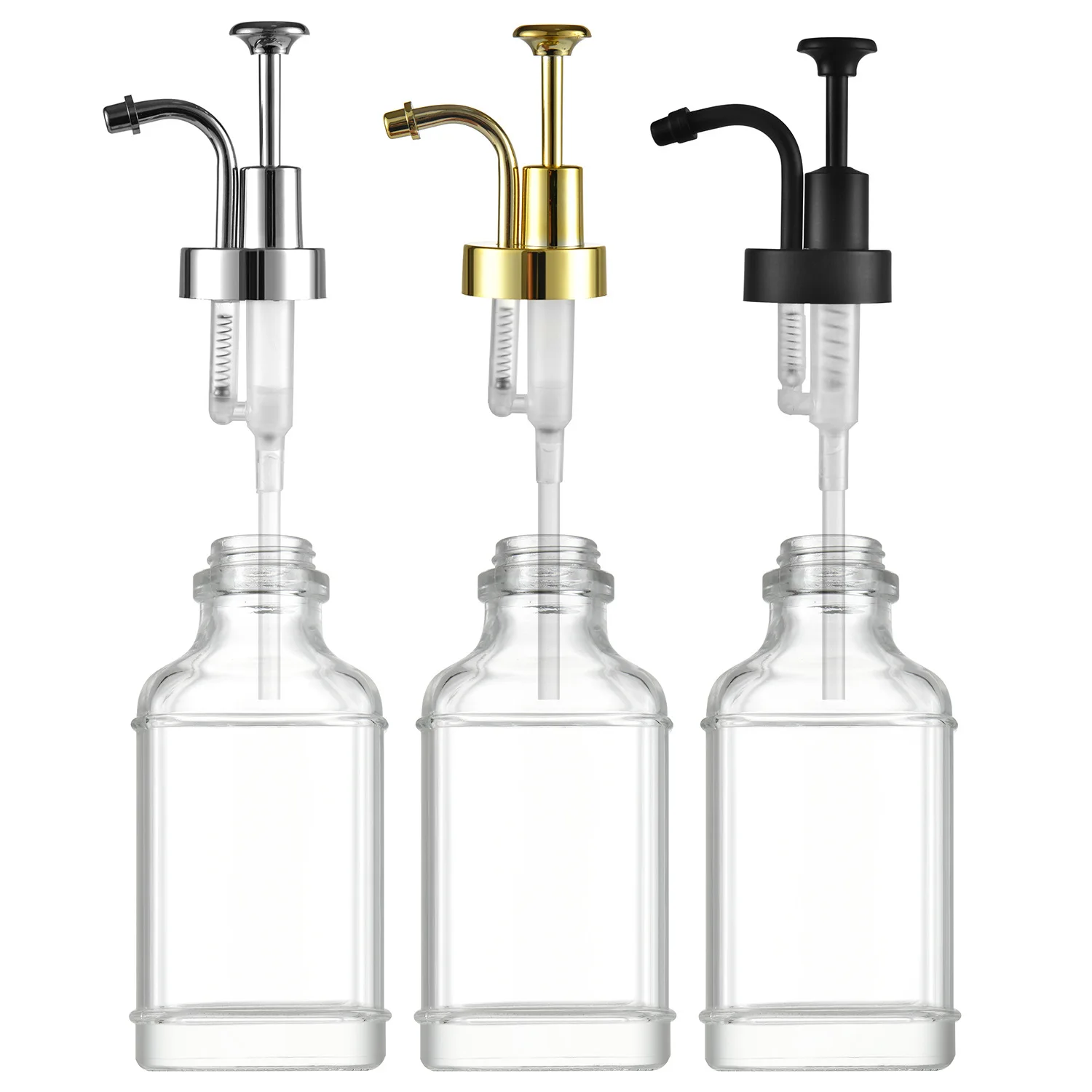 2pcs Soap Pump Dispenser Glass Bottle Bathroom Gel Liquid and Shampoo Dispenser Square Glass Bottles with Pumps Soap Container 2