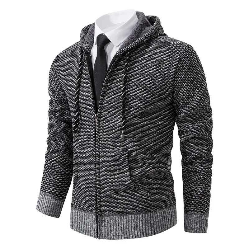 

2023 New Men's Jacket Spring and Autumn Season Jacket Men's Plush Outerwear Hooded Slim Fitting Casual Knit