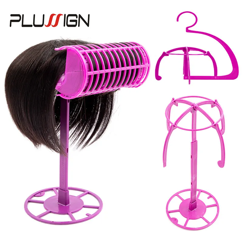 Plussign Plastic Hanging Wig Stand Foldable For Wigs And Hats Travel Salon Display Stands Drying Hair wig stand
