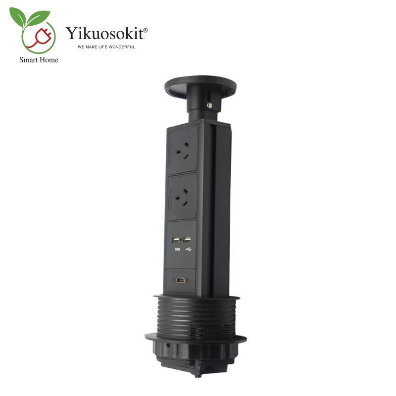 

Черные розетки питания австралийского стандарта 2,1 А, 2 USB-порта для зарядки, HDMI, выдвижные встроенные столешницы с ручным управлением, скрытые электрические розетки