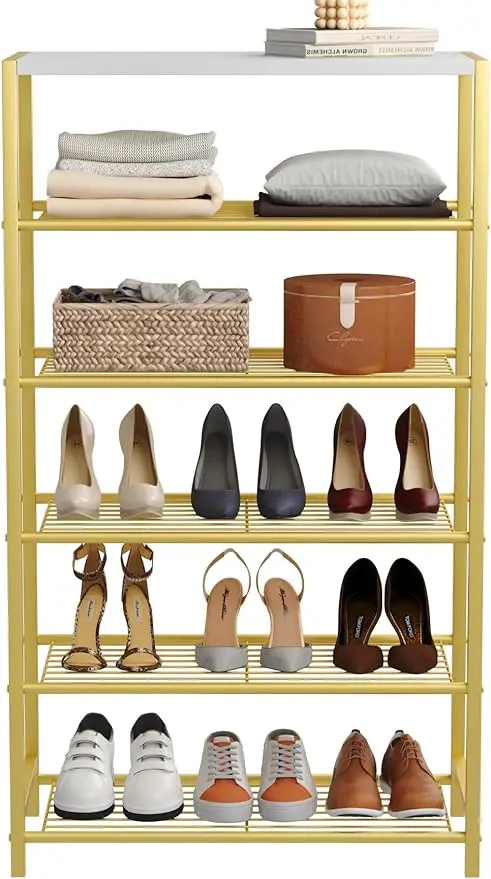 

Shoe Rack 6 Layers, Storage Rack, Industrial Shoe Tower, Small shoe rack Table with durable metal shelf, gold