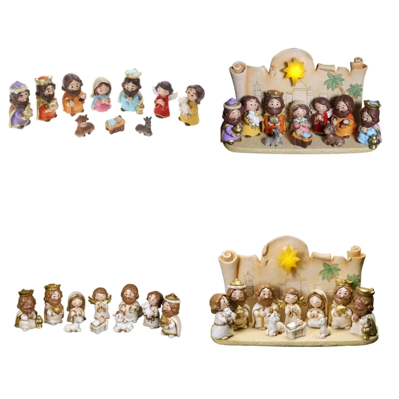 

Christmas Manger Decoration Set Baby Jesus Statues Resin Art Crafts for Home Festival Wedding Party Decor