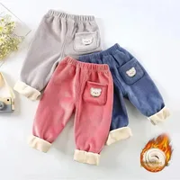 Kids Warm Pants Autumn Winter Girls Thicken Trousers Baby Boys Cute Bear Print Children Casual Harem Pants 3