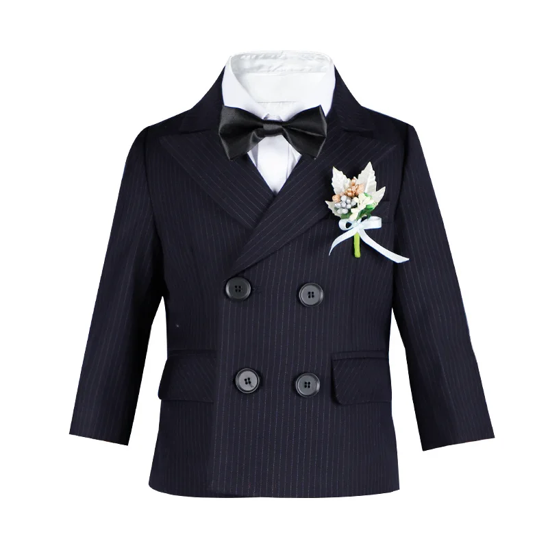 Completo a righe per bambini Set ragazzi matrimonio fotografia festa Performance Costume bambini Blazer pantaloni papillon vestiti