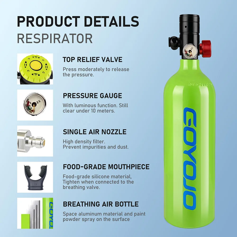 Scuba Diving Oxygen Tank 1L Cylinder Underwater Breather for with Breathing Valve Dive Fishing Underwater Photography C Set scuba cylinder tank