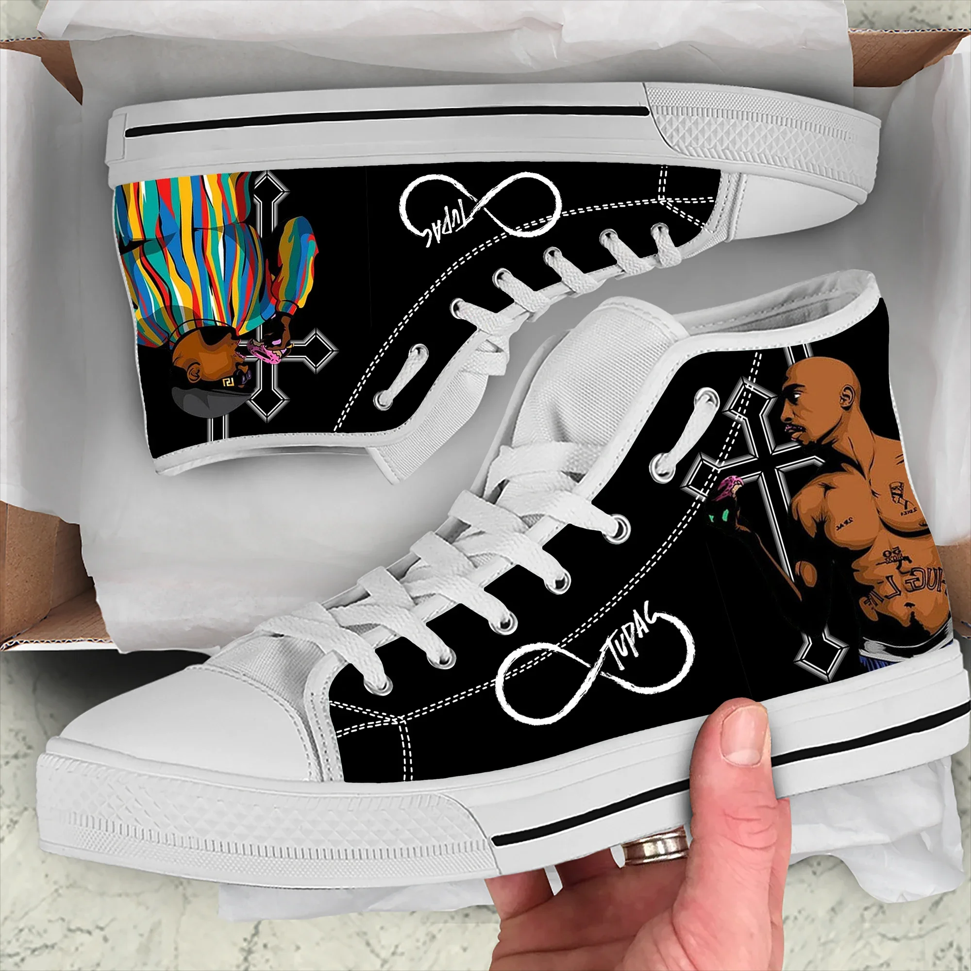 Hot Rap 2pac Tupac All Mens Womens Teenager High Quality High Top Classic Canvas Shoes Casual Couple Shoes Fashion Custom Shoe