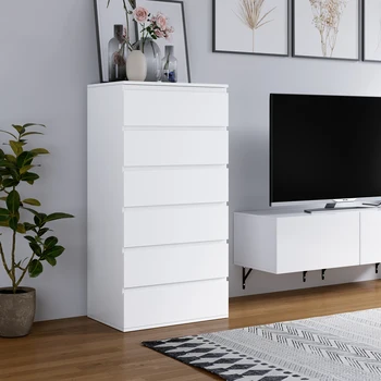 Getone cassettiera per camera da letto, armadio alto con 6 cassetti, cassettiera per camera da letto, 60x40x119 cm, bianco/nero 1