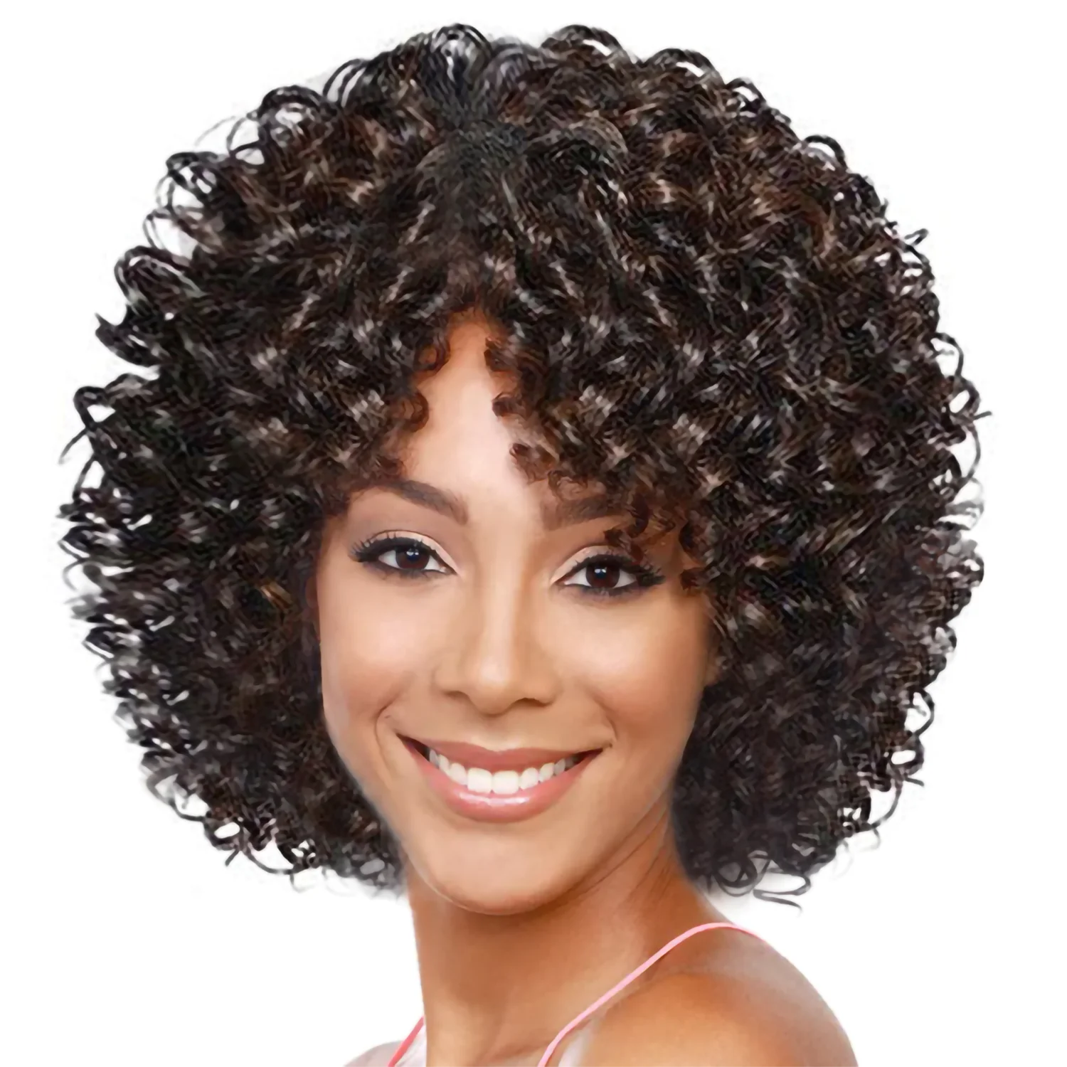 

Black Short Curly Bob Wigs for Black Women Kinky Curly Afro Wig with Side Bangs Natural Synthetic Full Hair Wig
