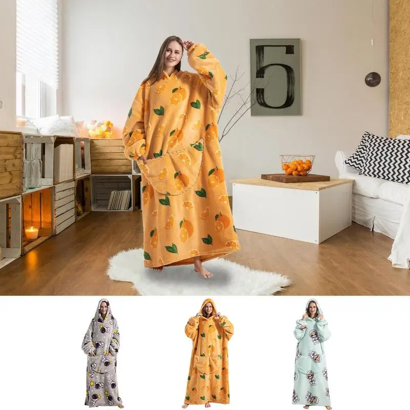 

Soft Wearable Blanket Hoodie Long Lasting Comfort Giant Warm Fuzzy Fleece Lounging Blanket With Hood Sleeves Pocket for Adults