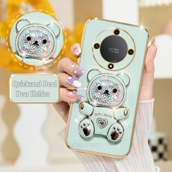Luxury Plating Bear Holder Silicone Stand Case for honor X6A 5G (CZX Green)