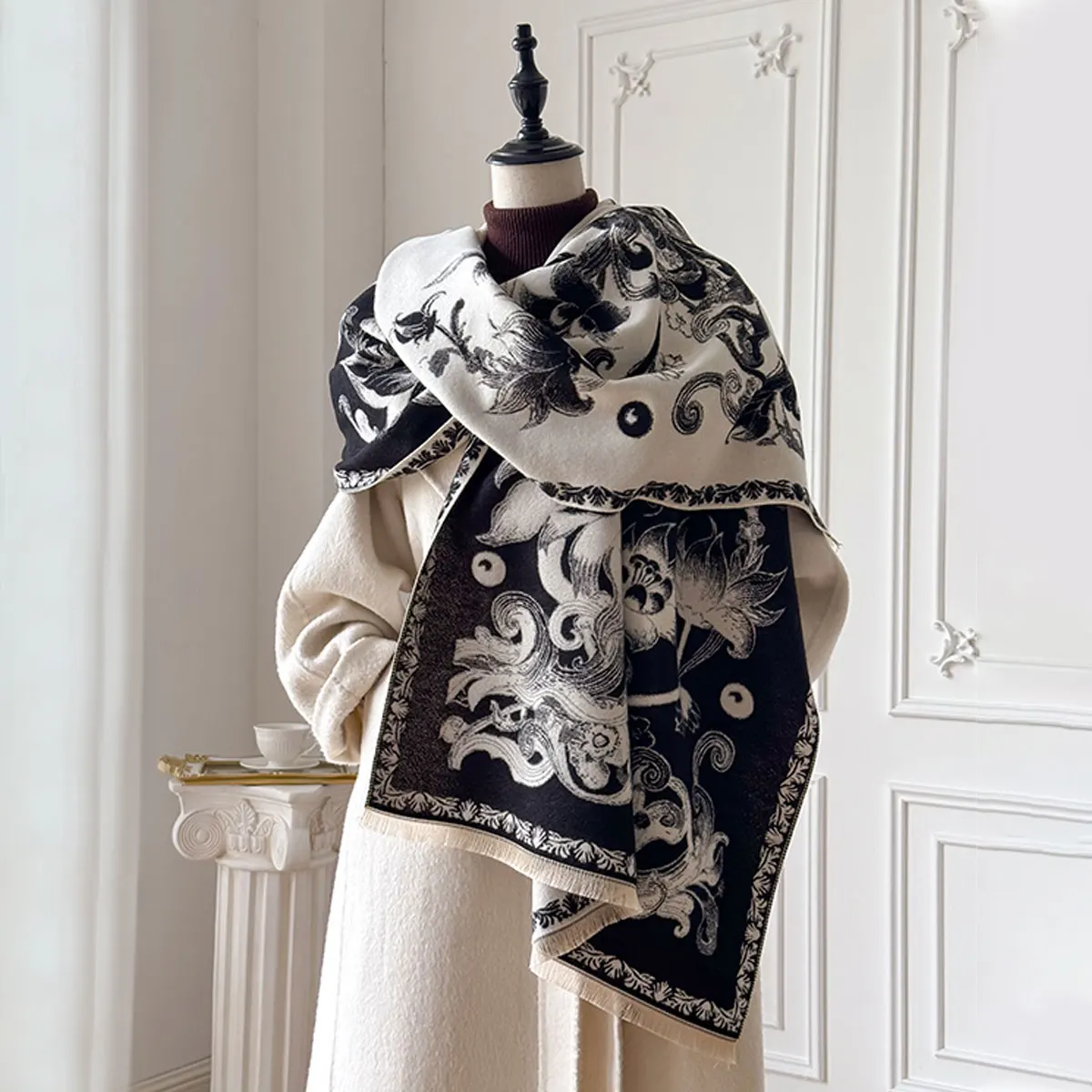 2025 Women Fashion Brand Lotus Print Scarf Luxury Autumn Winter Warm Shawls Print Pashmina Mujer Femme Foulard Bufanda Scarve