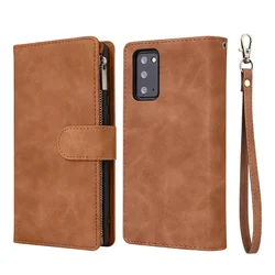 Zipper Leather Flip Wallet Case Cover for Samsung A22 4G (Brown)