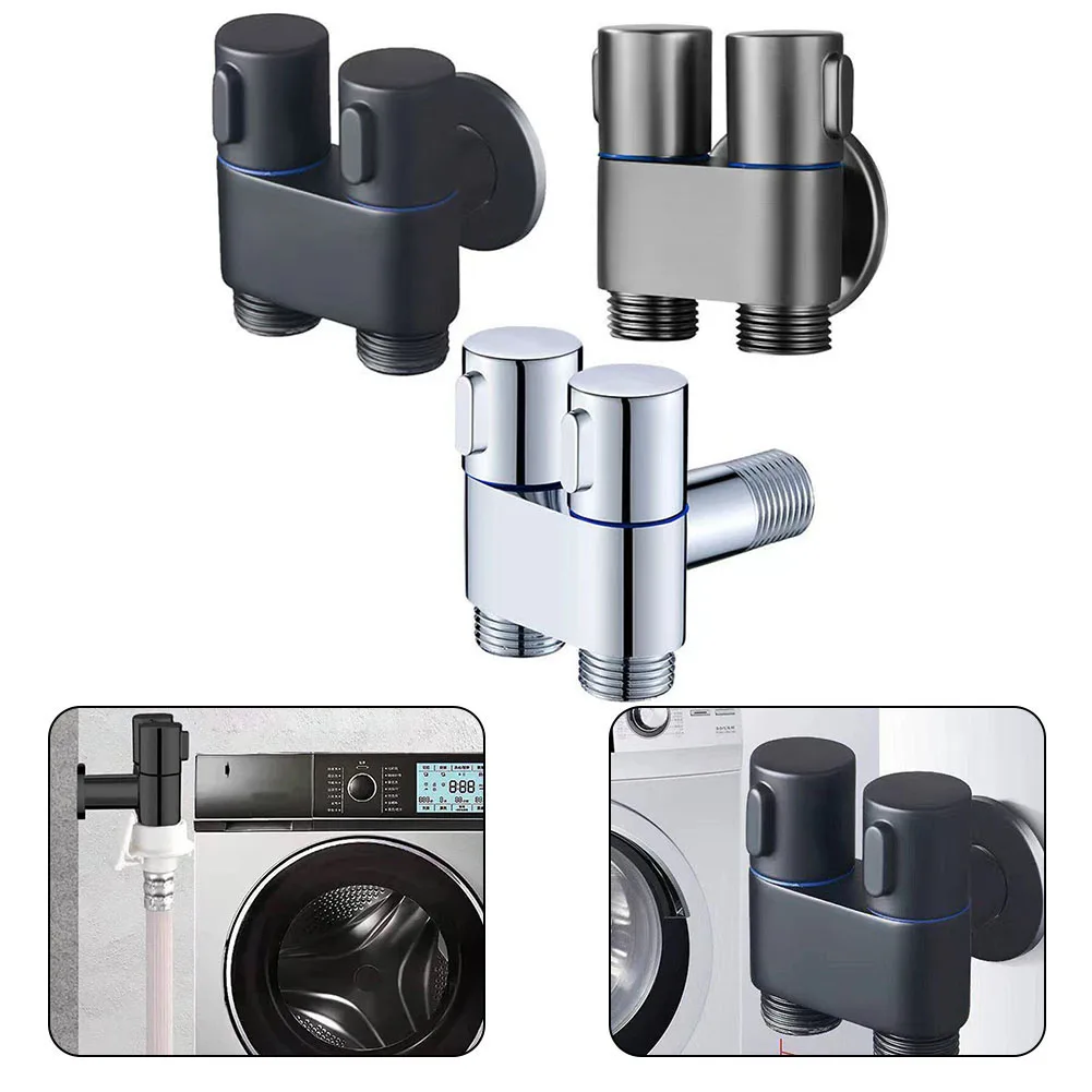 G1/2 1 In Two Out Double Control Washing Machine Faucet Toilet Triangle Valve For Bathroom Toilet Washing Machine Faucets 5