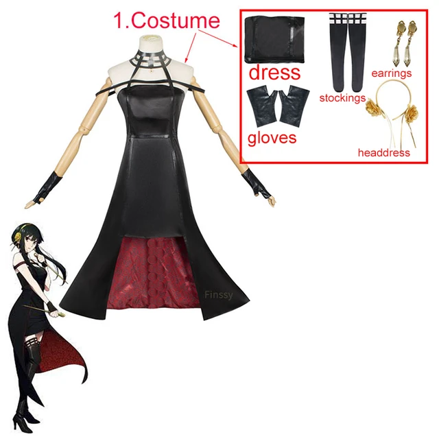 Anime Spy X Family Yor Forger Cosplay Costume Wig Dress Suit Black Red  Skirt Set Yor Briar Earring Long Hair Women Clothes Party