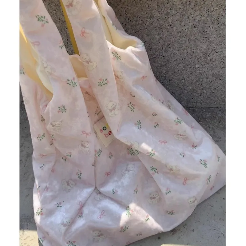 JIAERDI Sweet Bear Printed Large Capacity Tote Bag Handbag Women New Kawaii Shine Underarm Bag Purse Ladies Vintage Bags Y2k