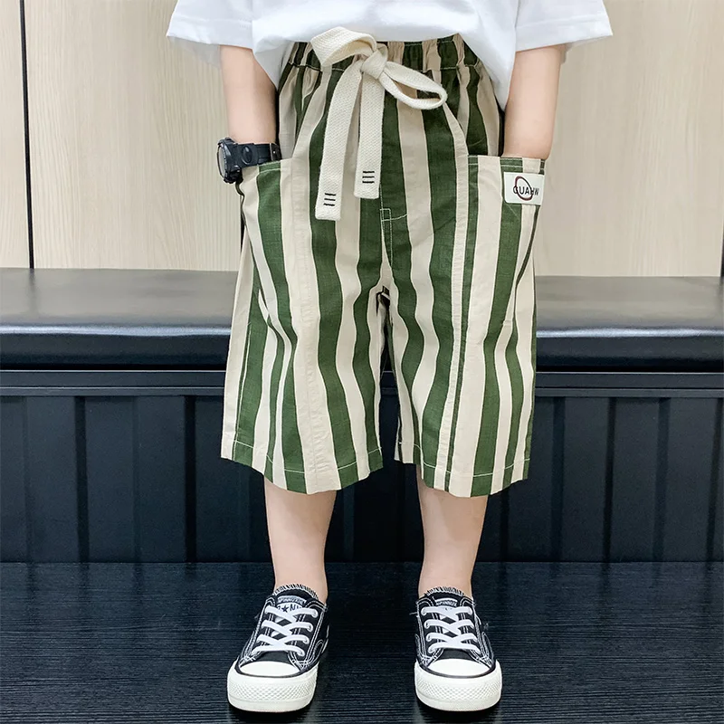 Baby Boys Vertical Stripe Cotton Summer Shorts with Drawstring Toddler Kids Casual Capris Pants For Age 2 3 4 Years Old