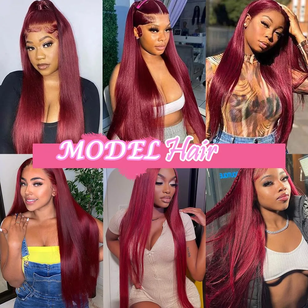 99J Straight Burgundy 13X4 Transparent Lace Frontal Wigs for Black Women Pre Plucked Lace Front Human Hair Wigs 200% Density