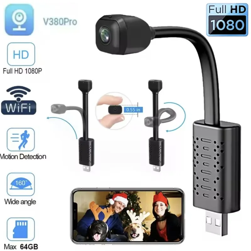 V380 PRO Mini Camera 1080P HD USB Wireless Samll Cameras Night Vision Motion Detection Surveillance Micro Cam Remote Monitoring