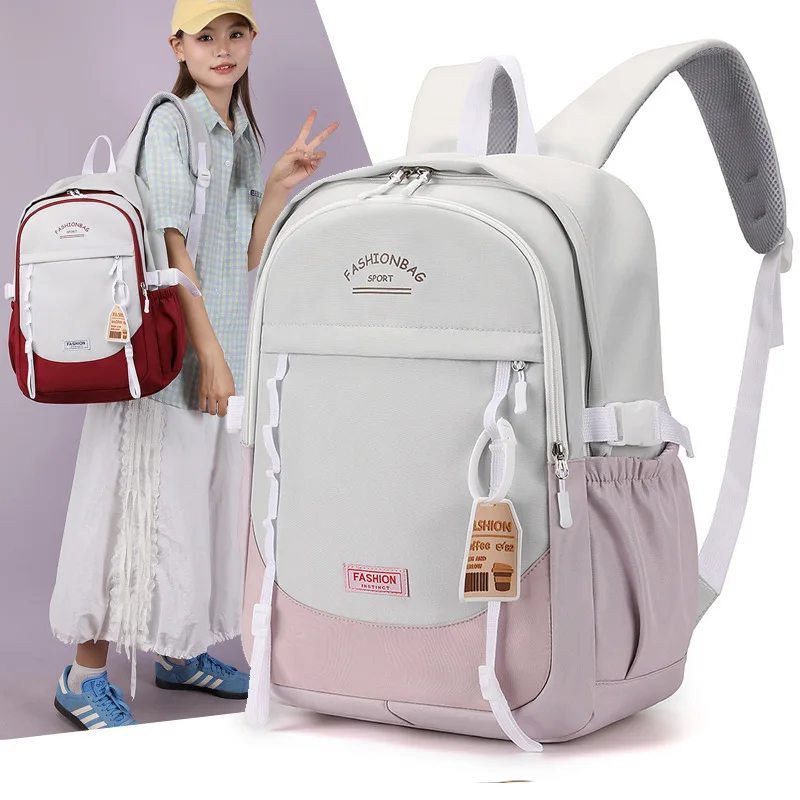 Backpack for Middle School Girls, Ins Style, College, High School, Versatile Color-Block Double - 2