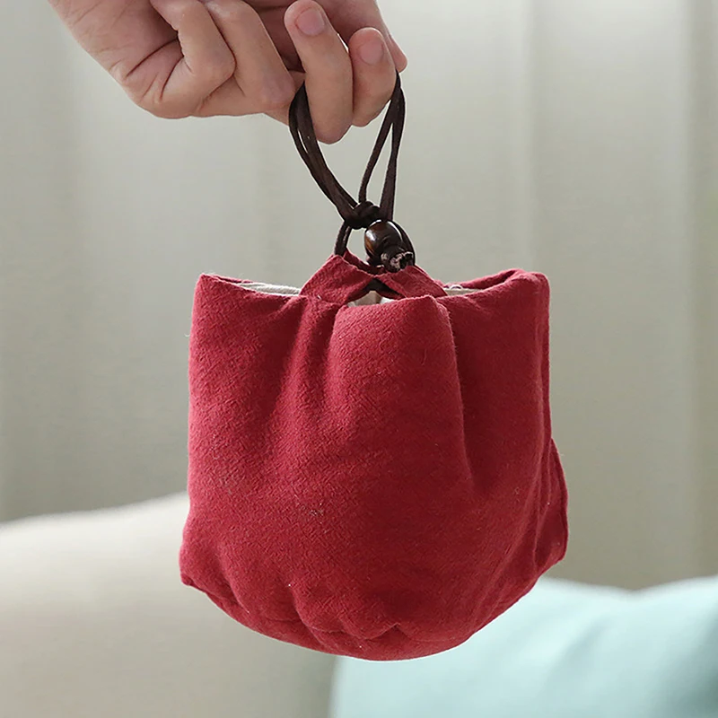 Tea Set Bag Cotton Linen Crafts Tea Cup Cloth Bag Travel Portable Set Shock-Resistant Anti-Collision Thickened Storage