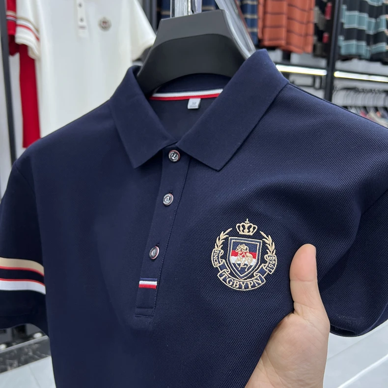 High end brand men's short sleeved polo shirt with classic stripe design top summer fashion embroidery breathable casual T-shirt 13 S214d0efef4a34216979b28ea3be3c212g