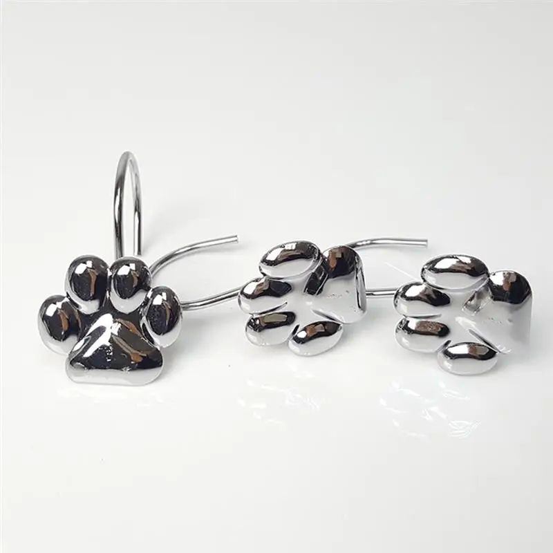 12Pcs Curtain Hooks Bear Paw Cute Shower Curtain Hooks Bathroom Hangers Polished Stainless Steel Accessories