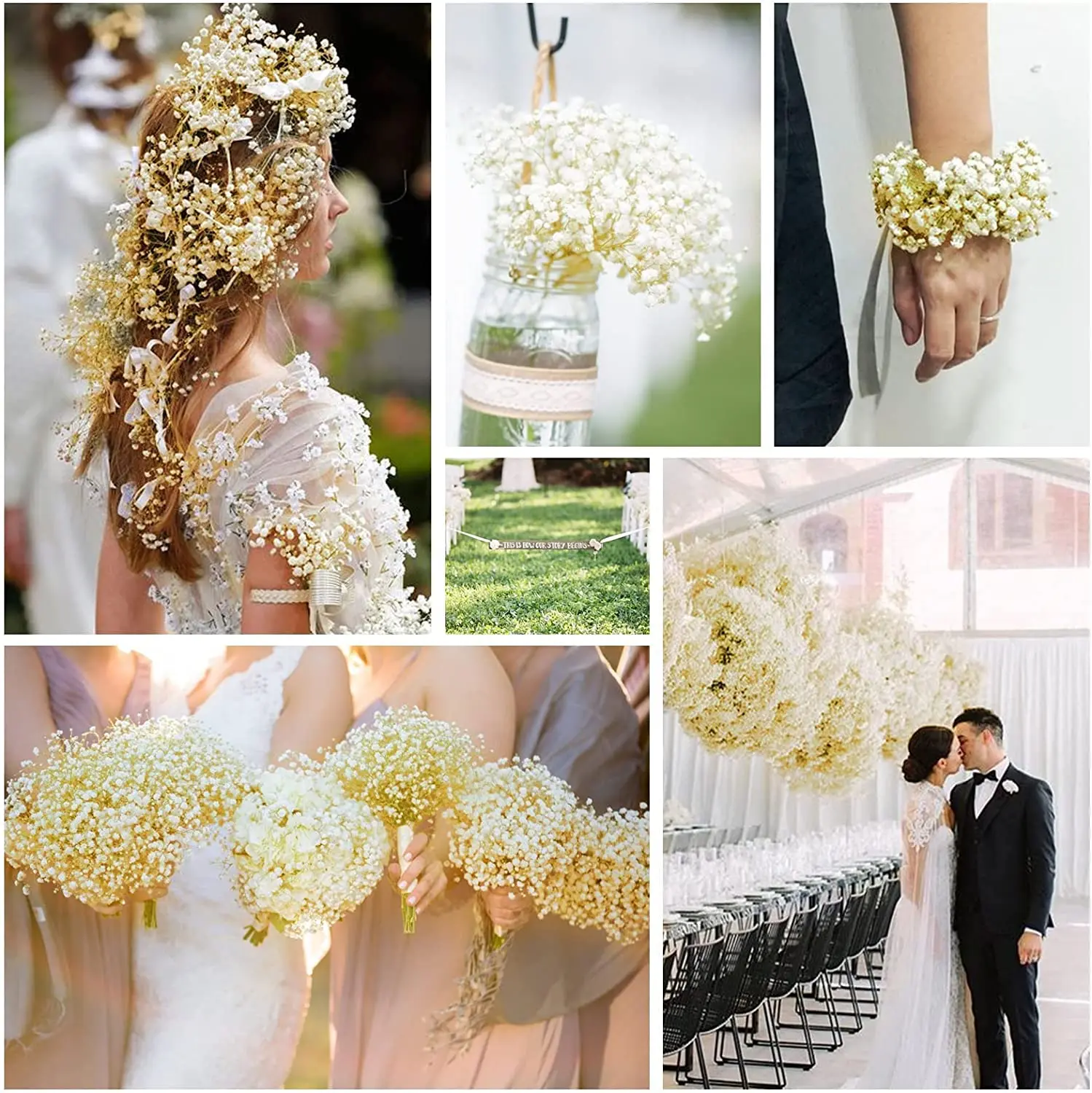 18Pcs Stems Artificial Babys Breath Flowers, Fake Babies Breath Branches  Gypsophila Plastic For Wedding Bridal Bouquet Home Floral Arrangement Party