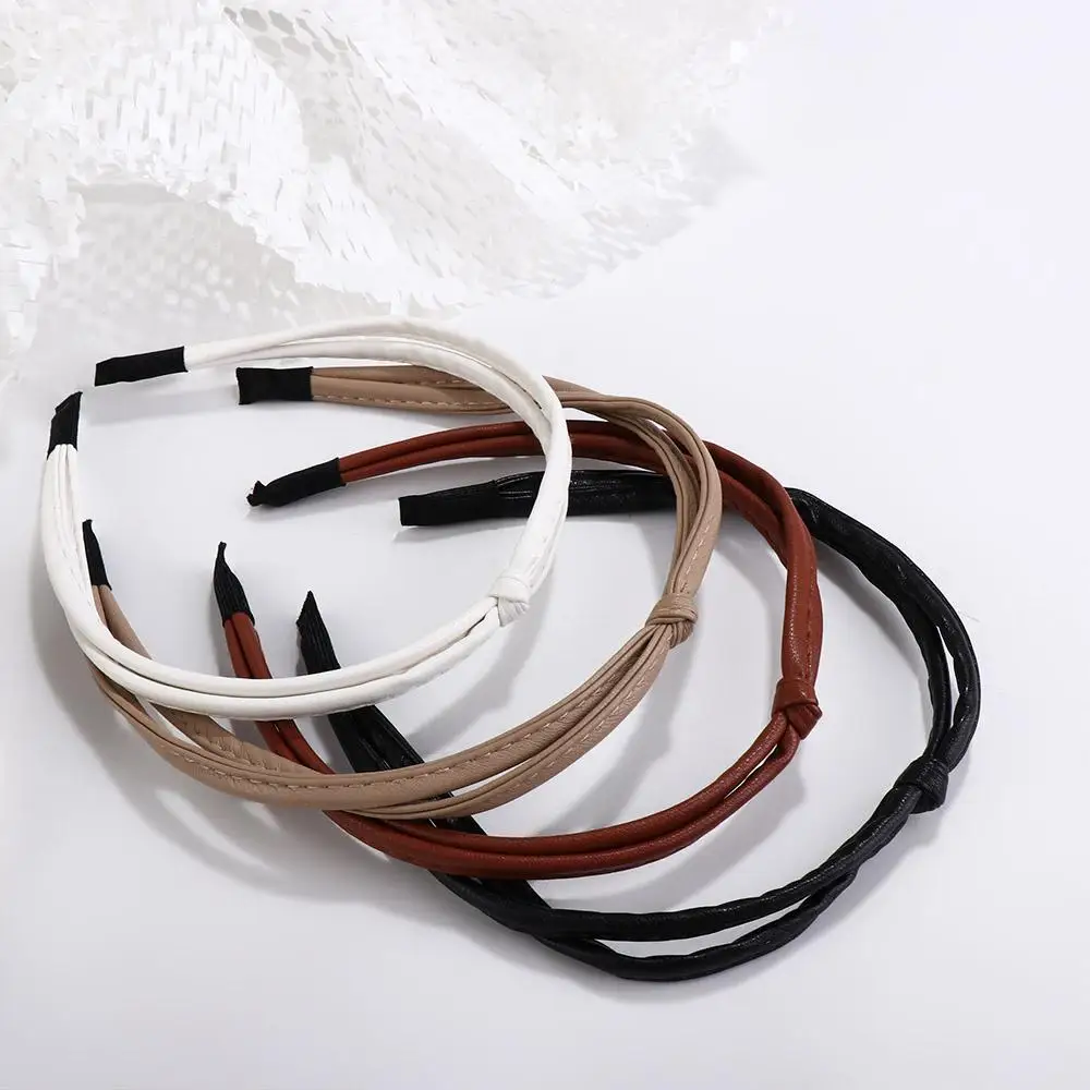 Women Hairpin Hair Clip Gilrl Headband Knotted PU Leather Headband Female Hair Accessories Thin Hair Band Korean Style Headwear