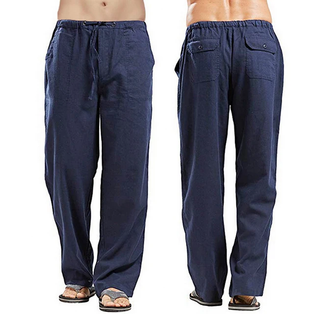 Pantalones anchos de lino para hombre, ropa de calle de gran tamaño, pantalones de Yoga informales, ropa de chándal, primavera y verano 4