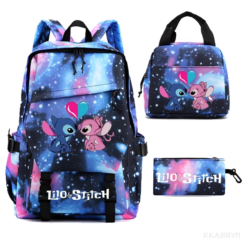 3pcs Lilo And Stitch Backpack Simple Harajuku Female Male Lovely Student School Bag Large Capacity Light Laptop Travel Knapsacks