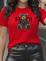 summer Graphic T-Shirt Short Sleeve Crew Neck with Soft Comfortable Spring Women's Light Blue Casual Teddy Bear - Image 6